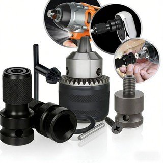 Kit Mandril + 2 Haste Soquete Adaptador Quadrado Chave De Impacto 1/2Pol Bits 1/4 Engate Rápido