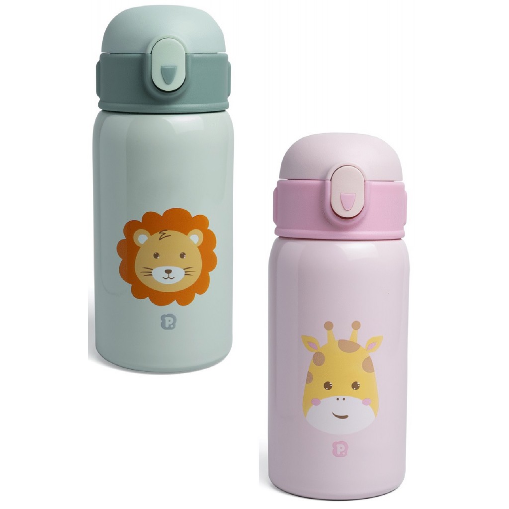 Garrafa Térmica Infantil Inox 400ml com Canudo em Silicone Safari Pimpolho Garrafinha Termica Escola