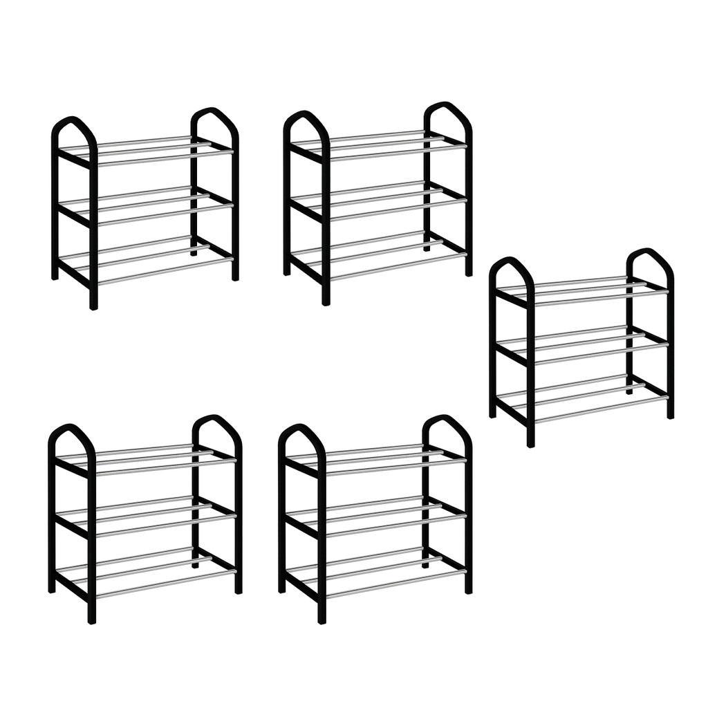 Kit 5 Sapateira Multiuso 3 Andares Preto  Suporte Organizador Móvel Calçado Lavanderia Sapato Quarto