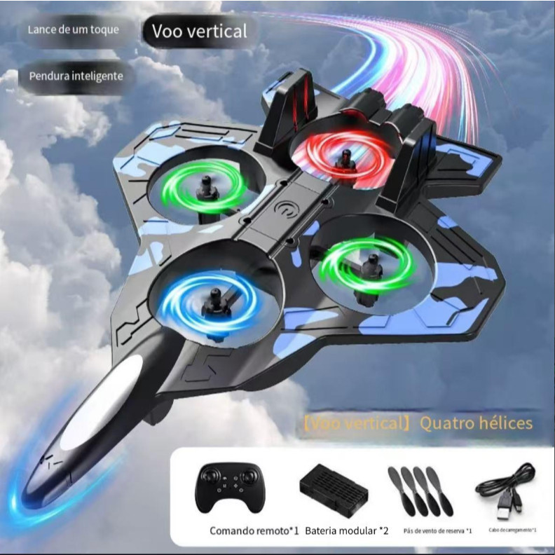 Avião Drone Combat Aircraft Controle Remoto 2.4ghz 4 Motores presente de dia das crianças