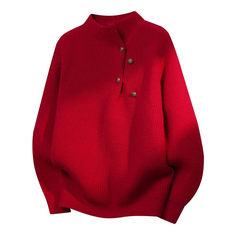 High-End vermelho Irregular meia gola alta camisola masculina nicho Designer estilo camisola de malha Base interna ano n