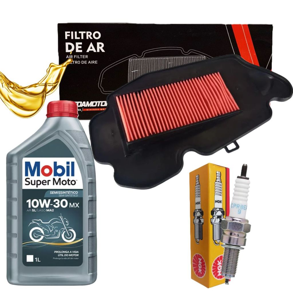 Kit Revisão Elite 125 Troca Óleo Mobil 10w30 + Filtro de Ar + Vela Ngk em Oferta na Shopee