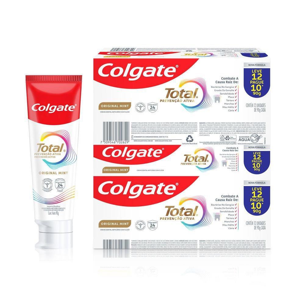 Creme Dental Colgate Total Original Mint Prevenção Ativa 90g 12 unidades