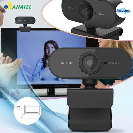 Webcam Profissional Full HD 1080p com Microfone Rotação 360° Ajuste Flexível para Computador Notebook Home Office