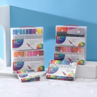Kit48/60/80/100/120 Canetas 2 em 1 Brush Lettering e Ponta Fina Dual Pen Canetinha Colorir Desenho em Oferta na Shopee