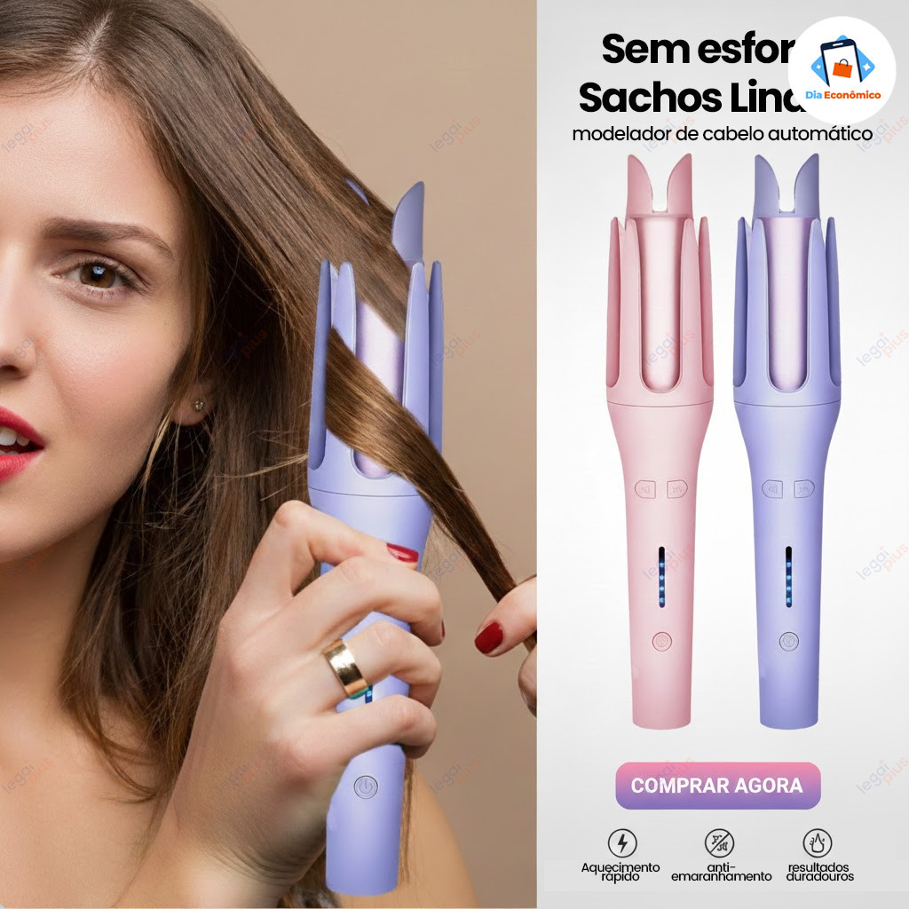Modelador de Cachos Automático Giratório Bivolt Segurança Aquecimento Rápido Não Prende os Cabelos Ondulação Duradoura em Oferta na Shopee
