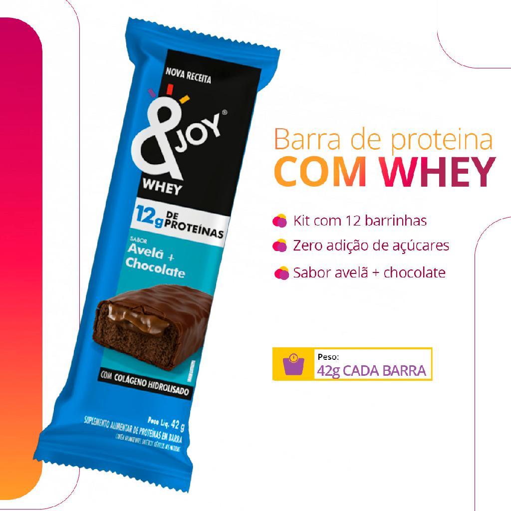 Barra de Proteína Ejoy Whey Chocolate e Avelã 42g, 12 Unidades, 12g de Proteína, Zero Açúcar