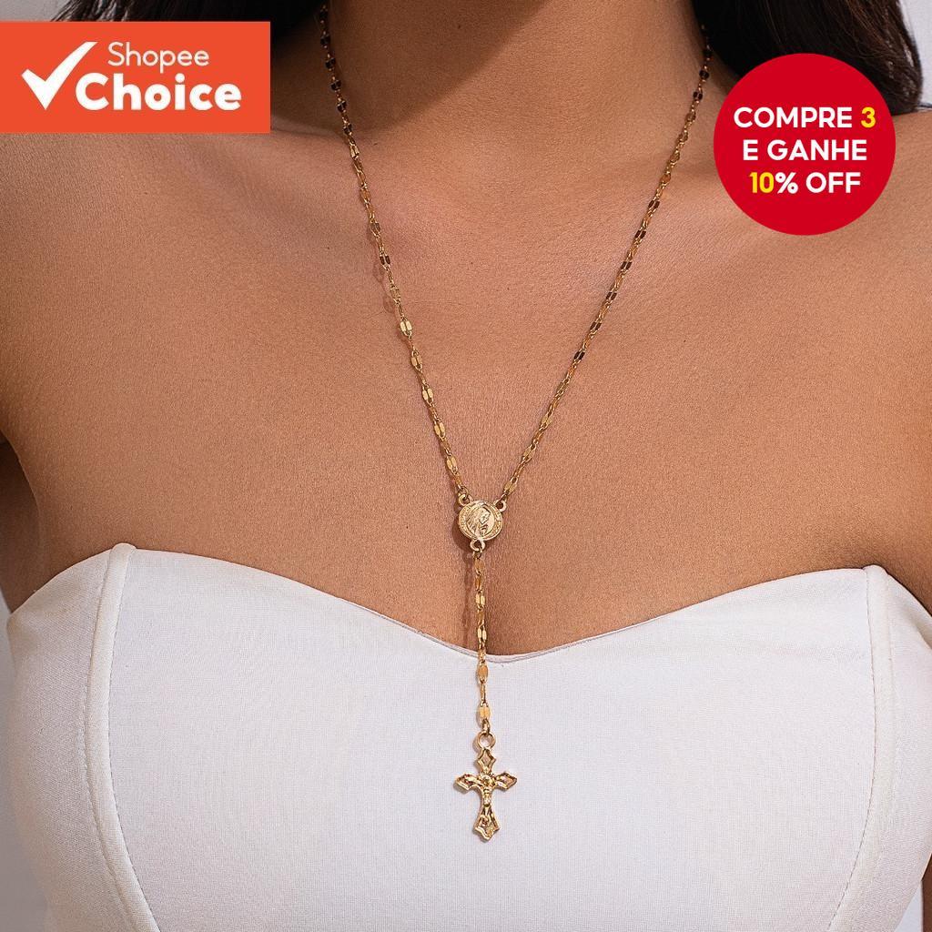 Colar Moderno De Borla Longa Com Pingente De Cruz Para Presente De Joias Da Moda Feminina