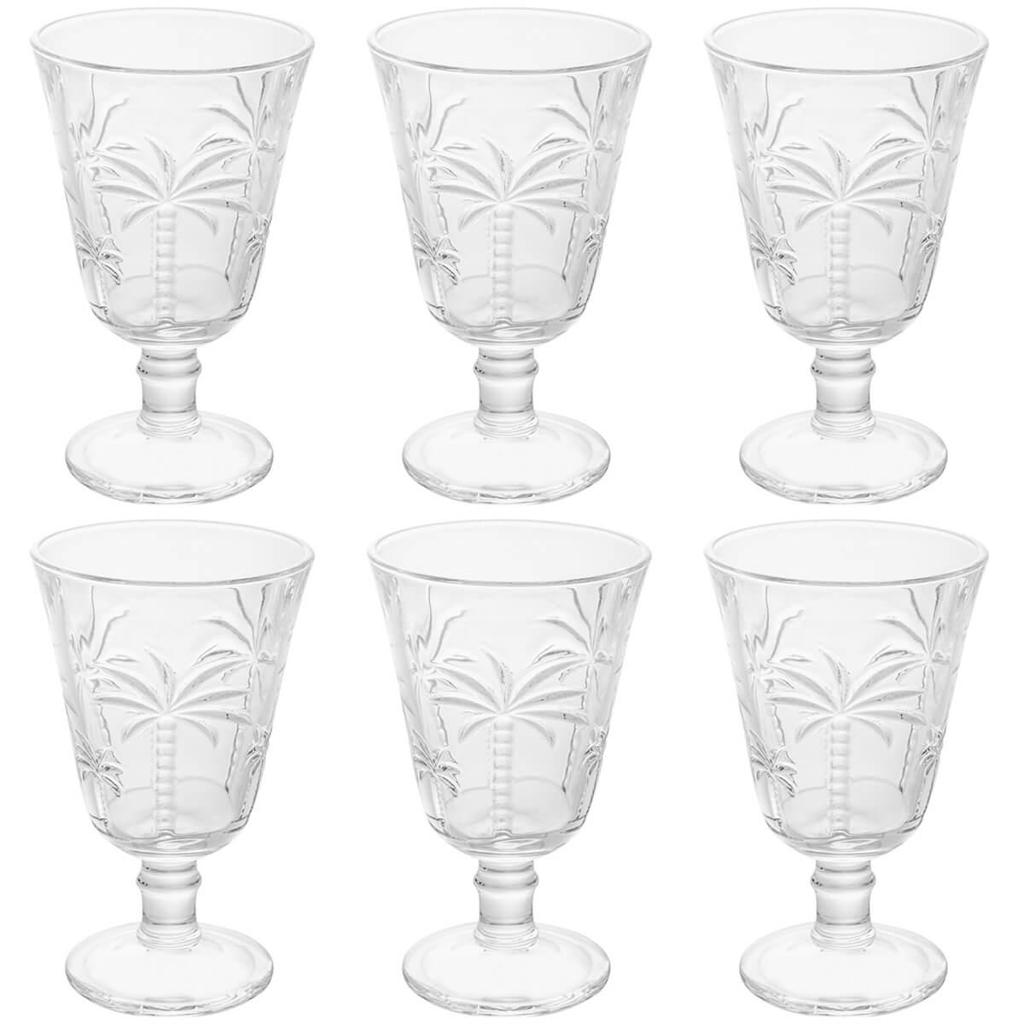 Conjunto Jogo 6 Taças de Vidro para Água Suco 240ml Desenhadas Cristal Palm Lyor