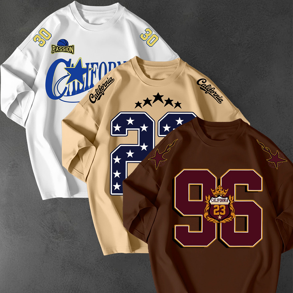 Kit 3 Camisetao Streetwear Oversized Estampa California 30 23 96 Unissex Algodao Premium Fio 30.1