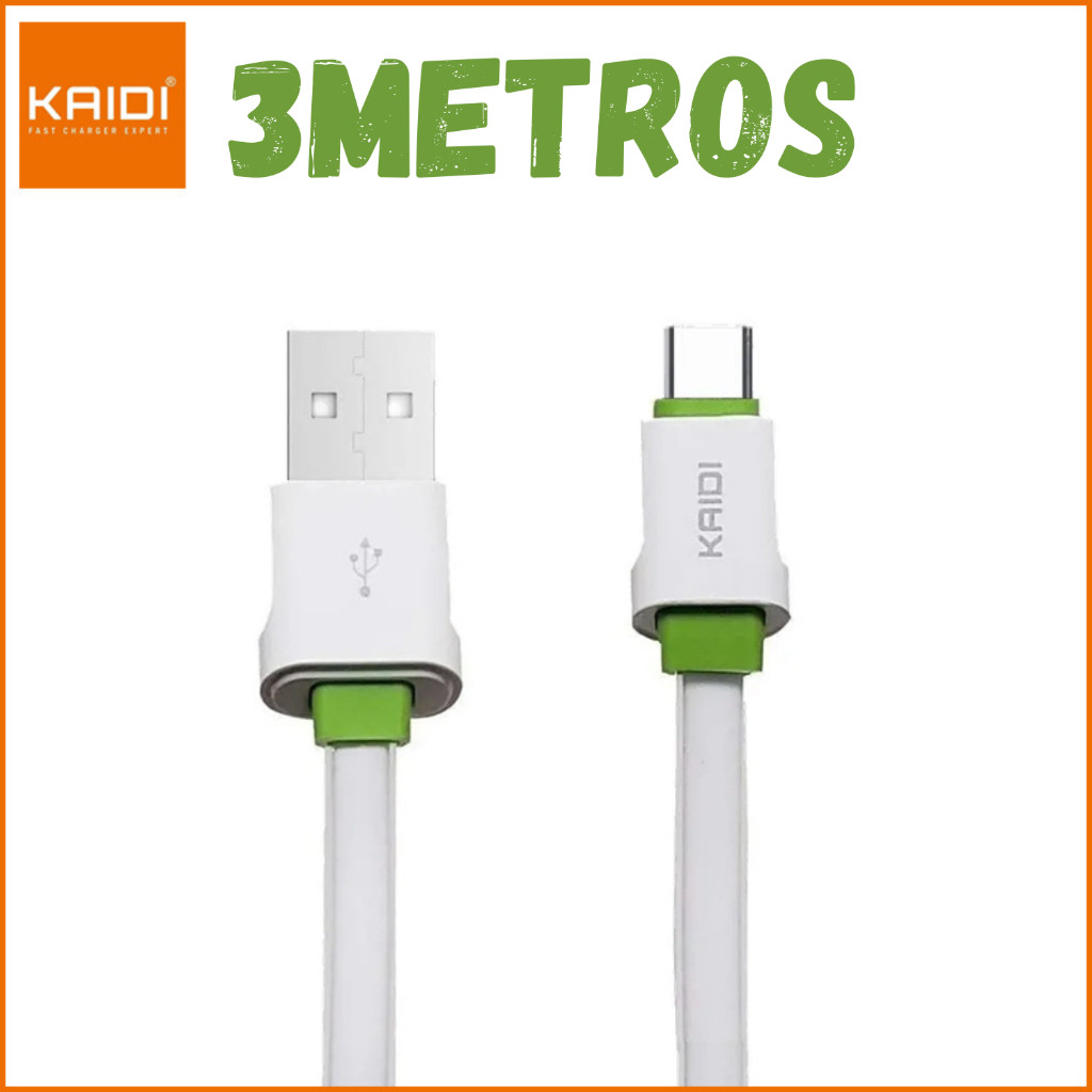 Cabo Carregador e Dados Celular Cabo Rápido 3m metros Kaidi KD-330 V8/IPHONE/TIPO-C