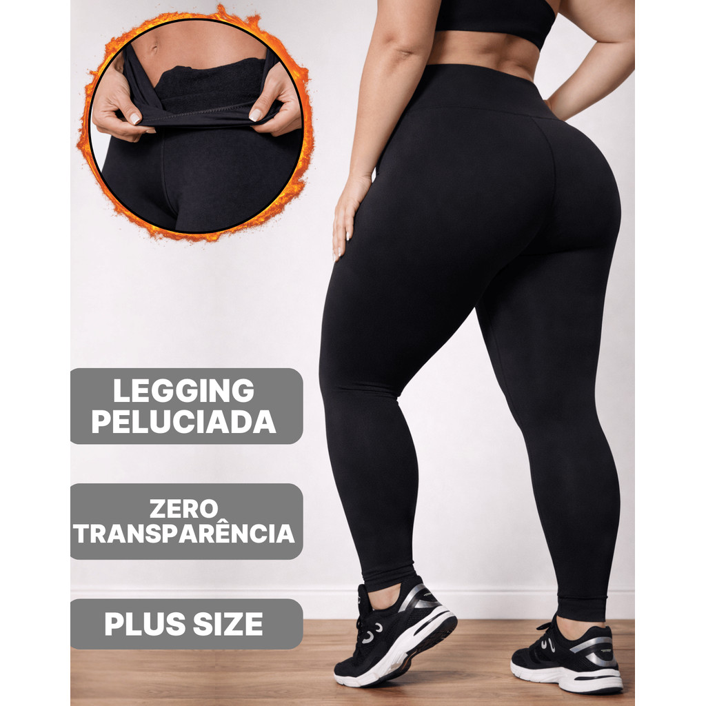 Calça Legging Plus Size Forrada Legue Flanelada De Frio Zero Transparência Cintura Alta P ao G3