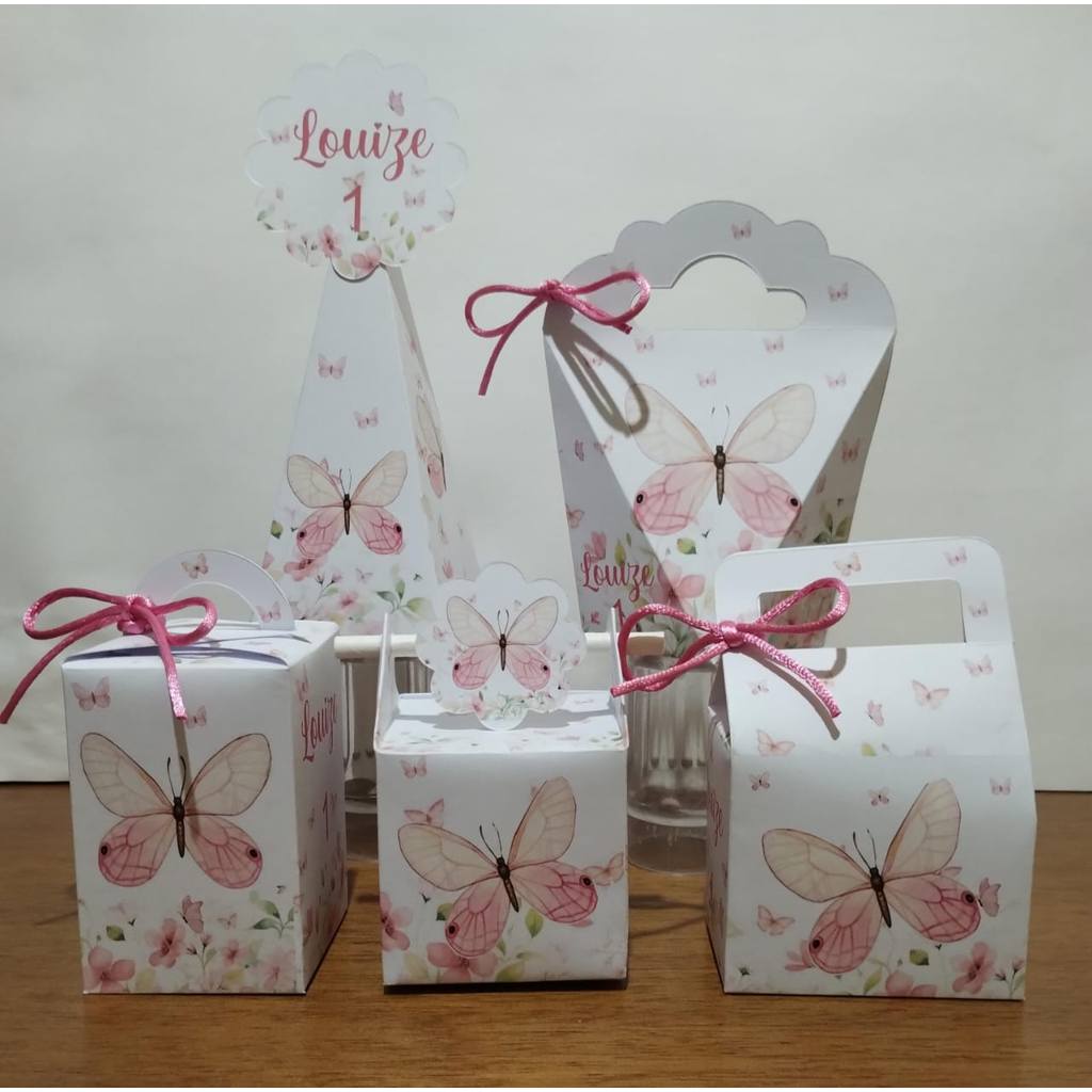 kits Infantil Personalizadas JARDIM DAS BORBOLETAS ROSA PEGUE E MONTE Lembrancinhas Para Festa Caixinhas Personalizadas