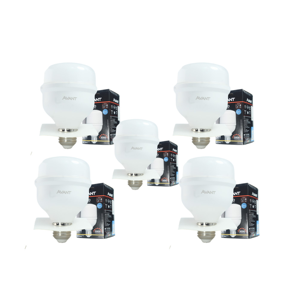 Kit 5 Lâmpadas LED Avant 40W Bivolt E27 3000K Amarela Alta Potência Econômica Iluminação