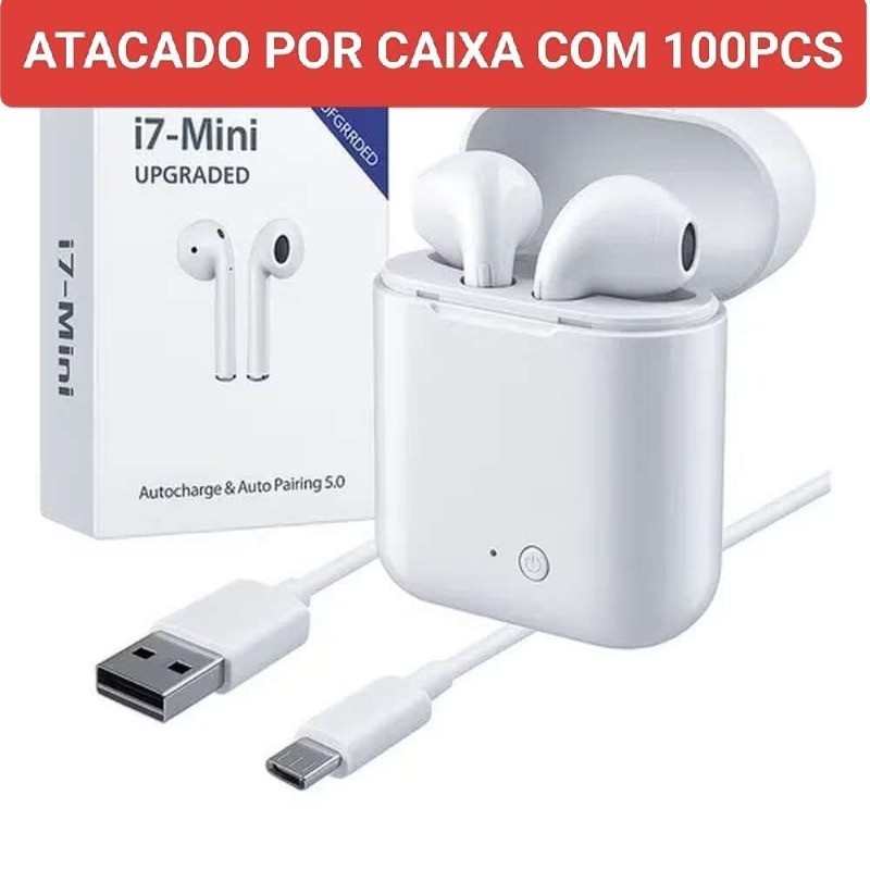 Atacado Kit 100U Fone de Ouvido Sem Fio i7 Mini Bluetooth 5.0 Estéreo com Microfone Case de Carga Boa qualidade de som