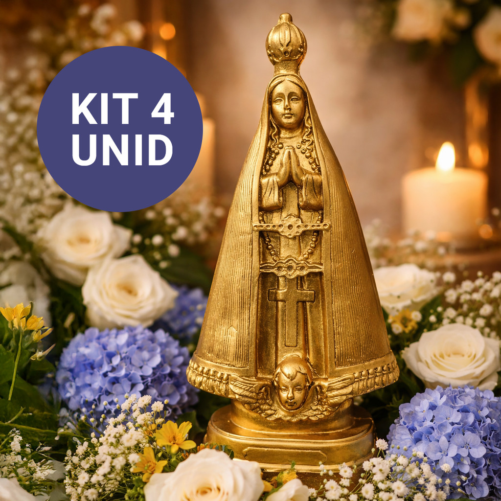 Kit 4 Imagem Nossa Senhora Aparecida 20CM Perolado Dourado