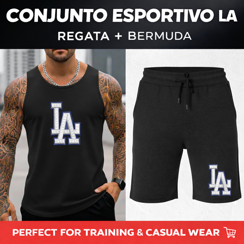 Kit Conjunto LA Regata e Bermuda Moletom PREMIUM Confortável Lançamento Toque Macio Envio Imediato