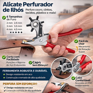 ALICATE FURADOR VAZADOR DE COURO 9 POLEGADA 6 TAMANHOS FUROS em Oferta na Shopee