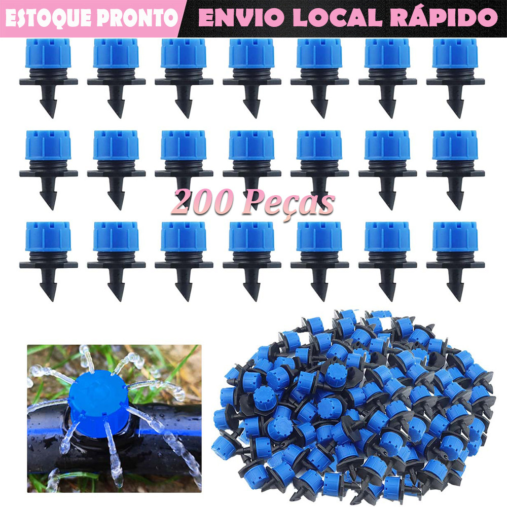 200 peças Azul de 8 furos 1/4'' micro gotejamento ajustável irrigação por gotejamento emissores aspersores gotejadores