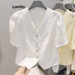 Lovito Blusa Casual Blusa Lisa Com Botões Para Mulheres LNL37095 (Multicolorido) em Oferta na Shopee