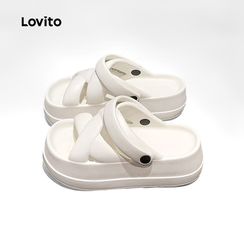 Lovito Casual Simples Criss Cross Usar Sandália Rasa Externa para Mulheres LFA60401 em Oferta na Shopee