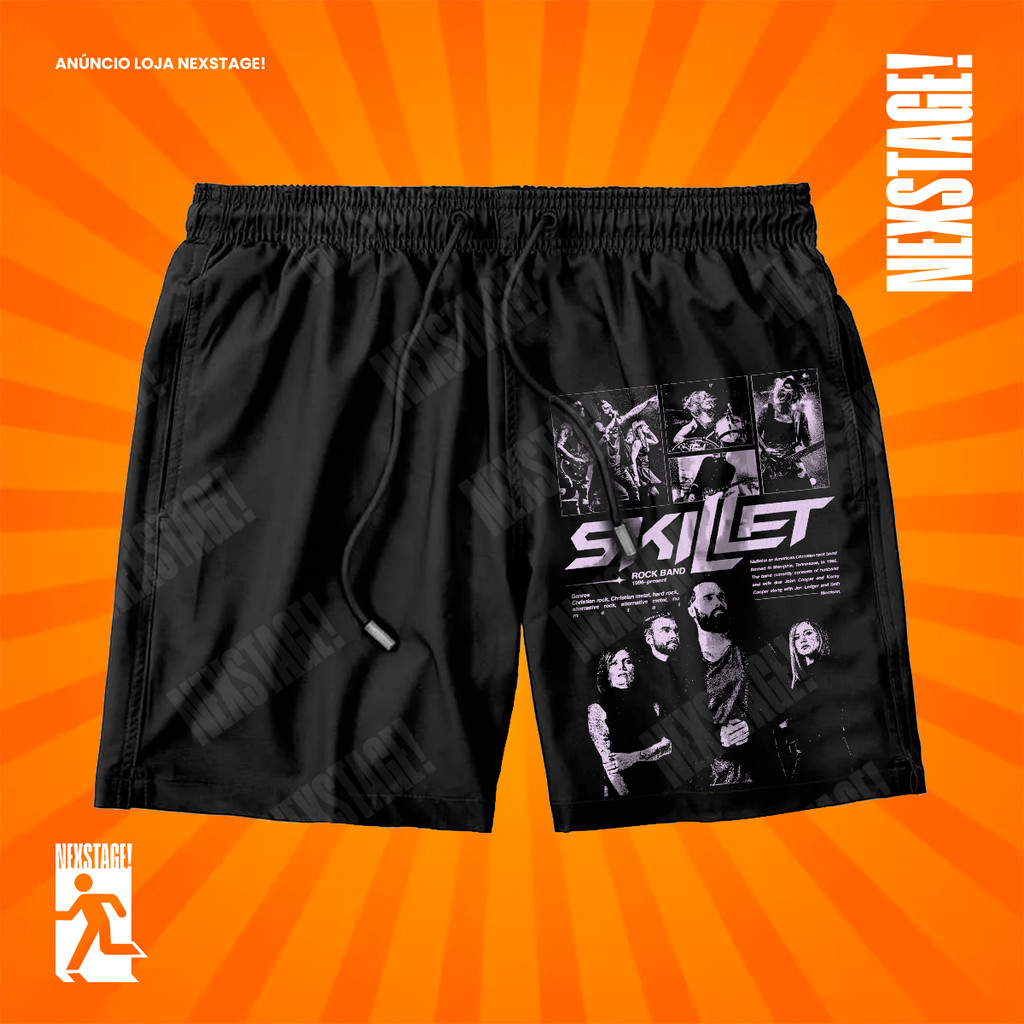 Bermuda Tactel Skillet Banda De Rock Cristã Short Mauricinho Style Confortável Com Elastano Ideal Para Esportes Lazer