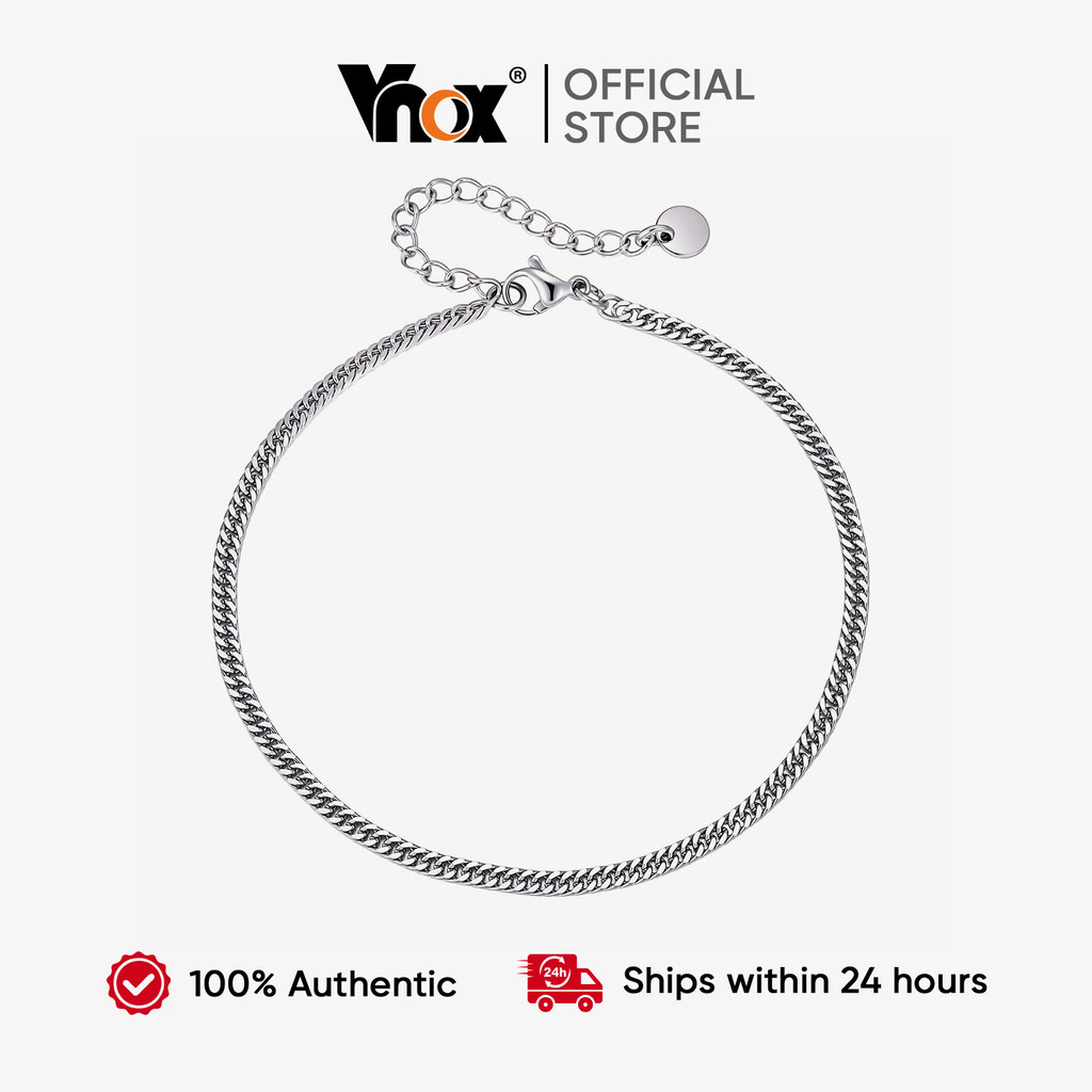 Tornozeleira Masculina Minimalista Vnox Em Aço Inoxidável Prateado À Prova D'água Com Elo Cubano Para Uso Diário em Oferta na Shopee