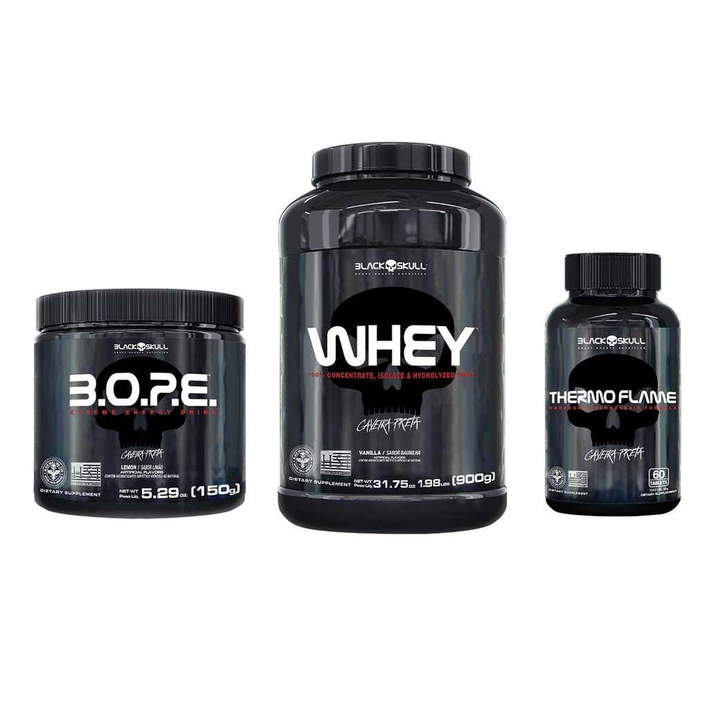 Kit Whey + Pré-Treino Bope + Termogênico  - Black Skull em Oferta na Shopee