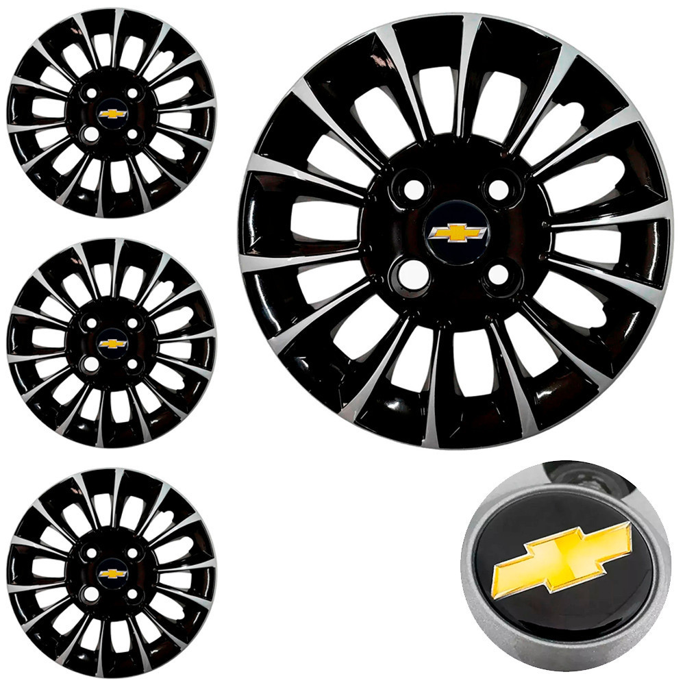 Kit 4 Carlota Aro 13 Esportiva GM Celta Corsa Prisma Classic C/ Emblema Resinado
