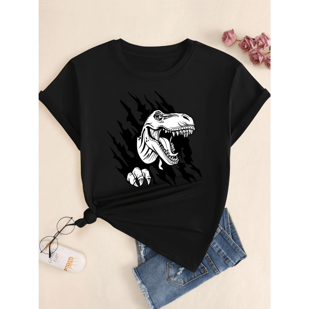 Camiseta Unissex em Algodão LINDA Camiseta De Algodão Dinossauro Camisa Masculina Unissex Roupa Feminina T-Shirt Babyloo