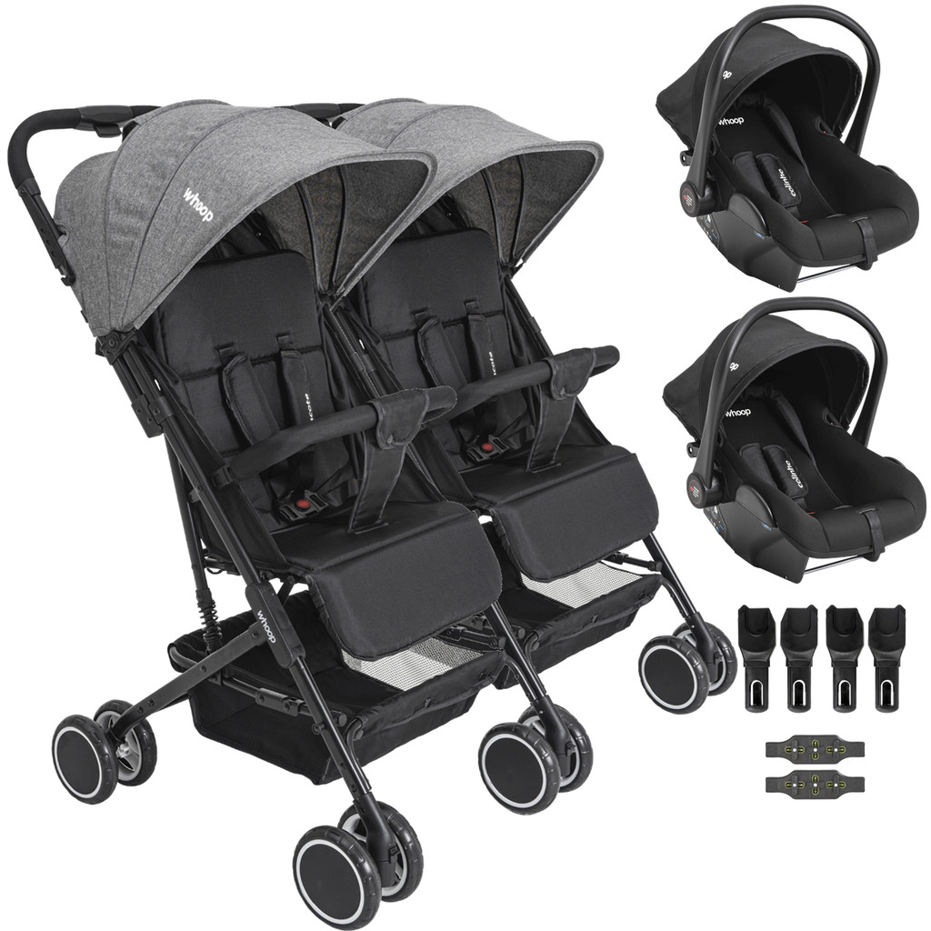 Carrinho Kiddo Gemeos com 2 Bebe Conforto Colinho Mascote Grafite