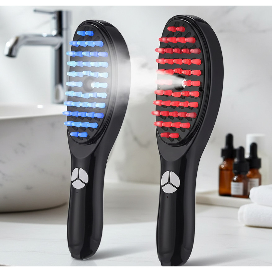 Escova Elétrica Capilar LED Terapia Luz Azul e Vermelha Estimulador Couro Cabeludo em Oferta na Shopee