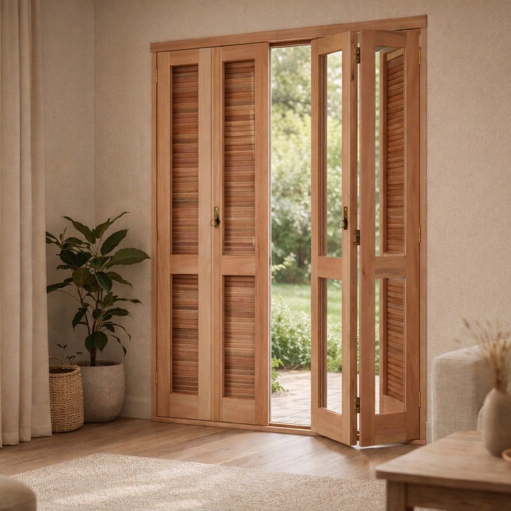 Porta Janela Pantográfica Madecen Eucalipto 120x213cm Premium Madecen Esquadrias 120cm x 213cm