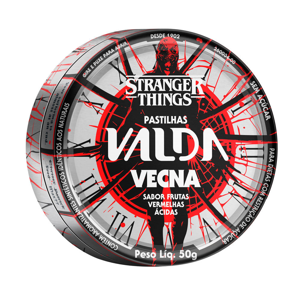 Pastilhas Valda Stranger Things Vecna Sabor Frutas Vermelhas Ácidas Lata 50g