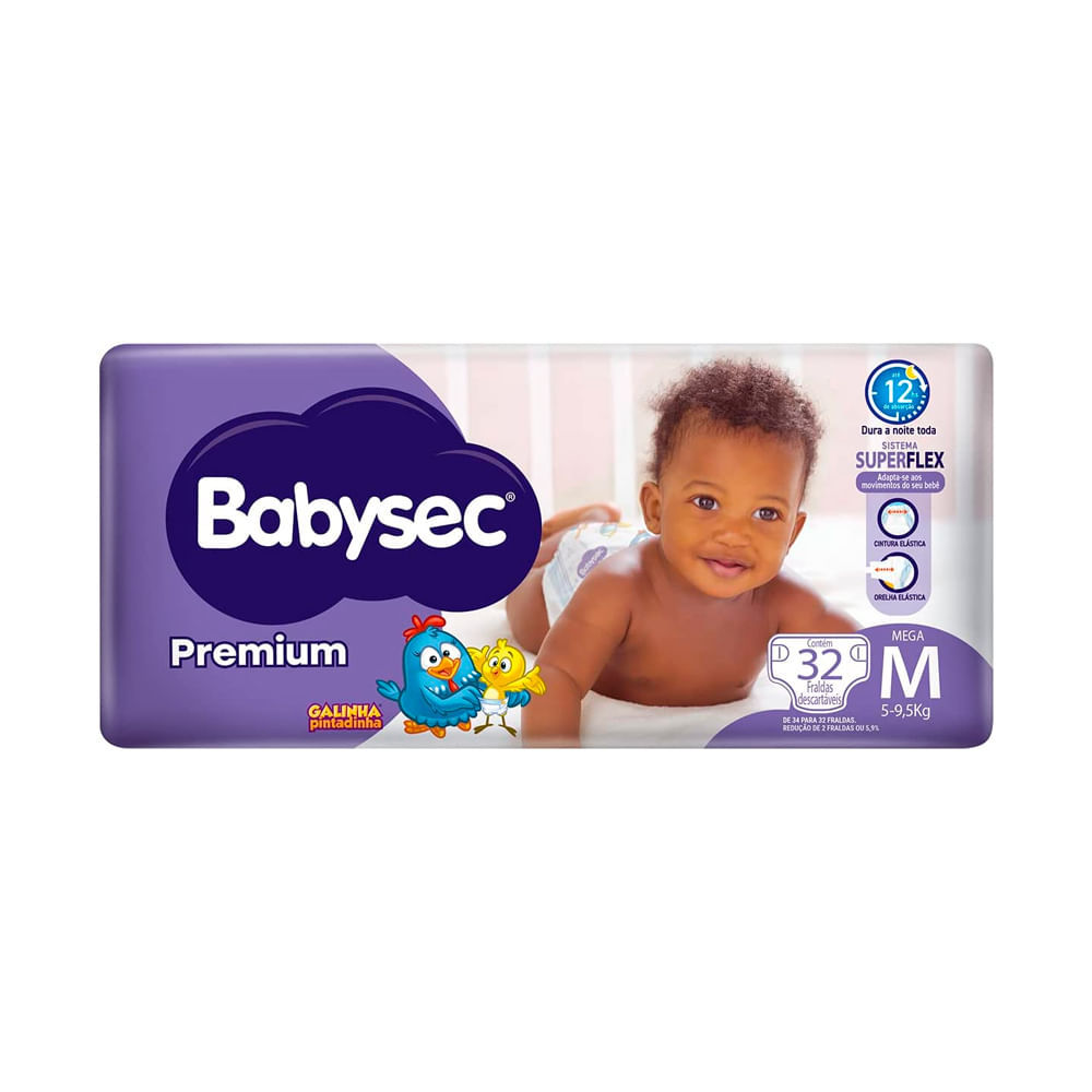 Fralda Babysec Premium Tamanho M Pacote Mega com 32 Unidades Descartáveis em Oferta na Shopee