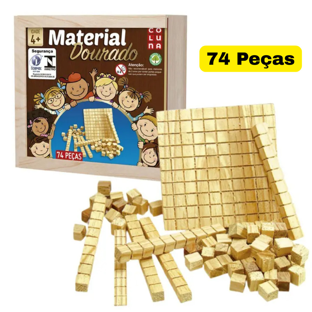 Material Dourado 74 pçs Caixa Madeira Jogo Educativo Pedagógico Aprendizado Matemática