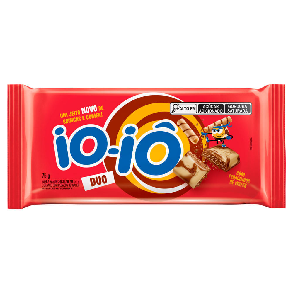 Chocolate Io Iô Duo Chocolate ao Leite e Branco com Pedaços de Wafer 75g em Oferta na Shopee
