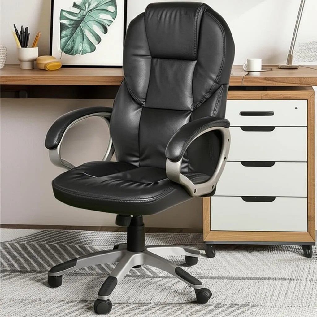 Cadeira Presidente Preta  Home Collection com Rodas e Altura Ajustável