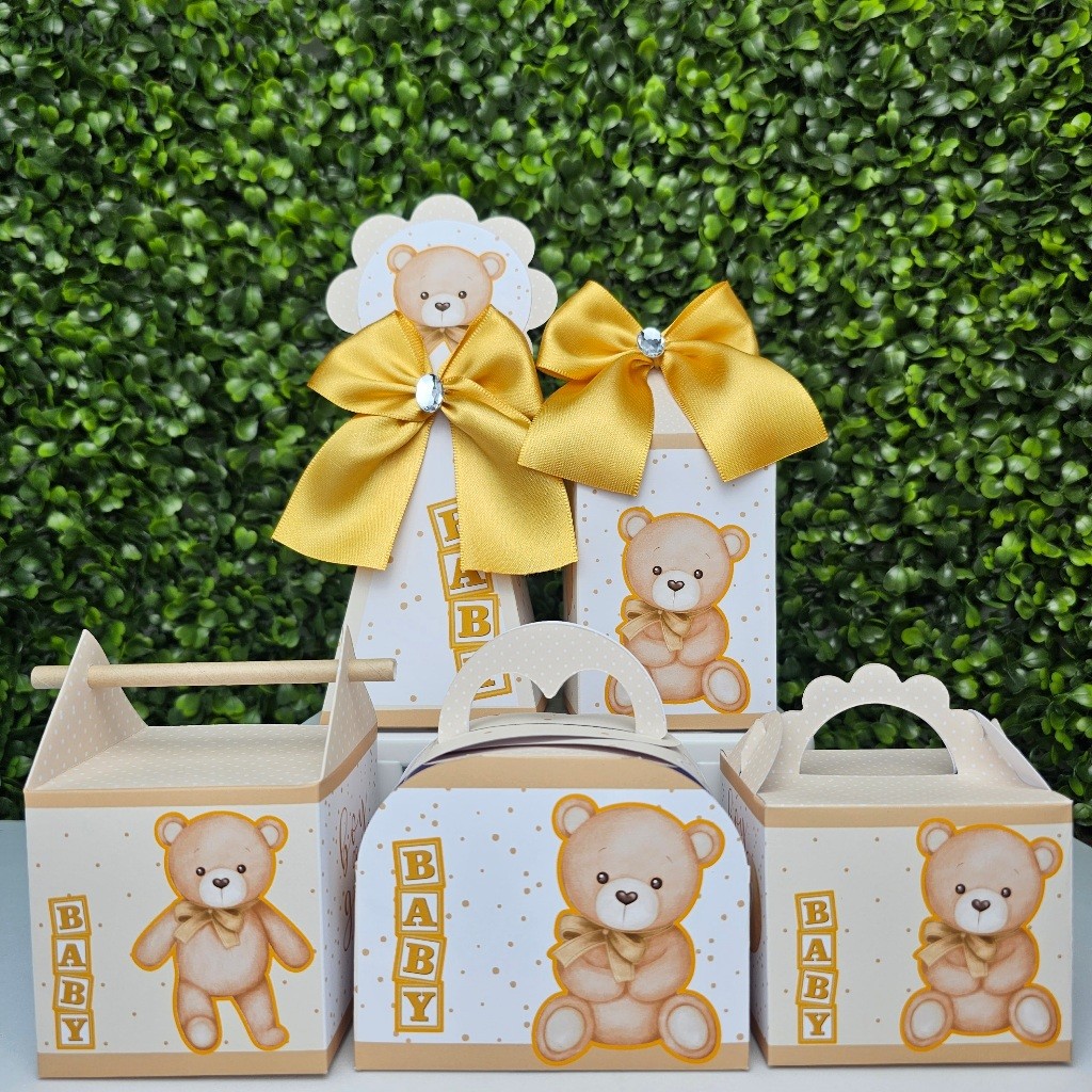 Kit Caixa Montada CHÁ REVELAÇÃO URSINHO NEUTRO DOURADO - Personalizados - Festa infantil - Aniversário - Lembrancinha