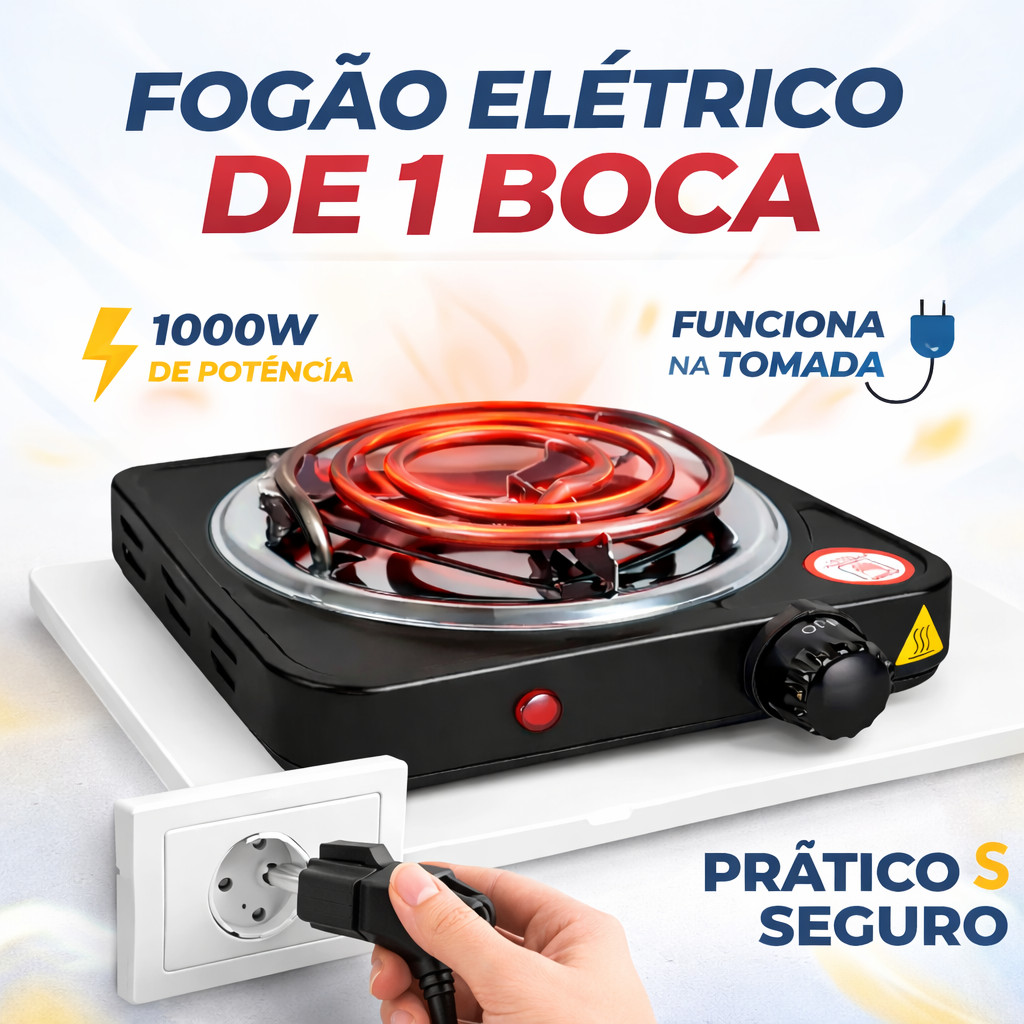 Fogão Portátil 1 Boca Fogareiro Elétrico Camping 110/220v 1000w Fogo Cozinha Acampar
