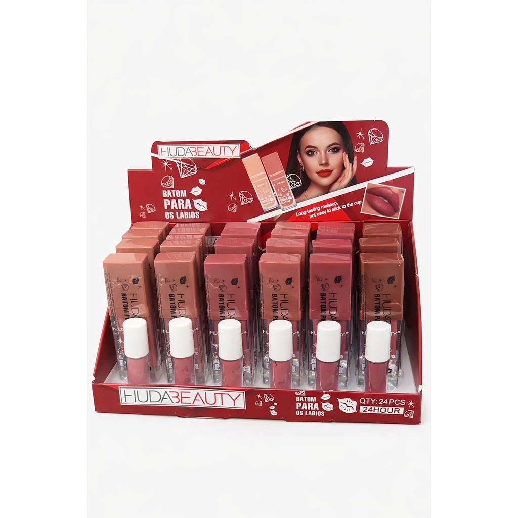 Kit 24 Unidades Batom Matte 24H – Display Completo Cores Nude E Vermelho | Ideal Revenda