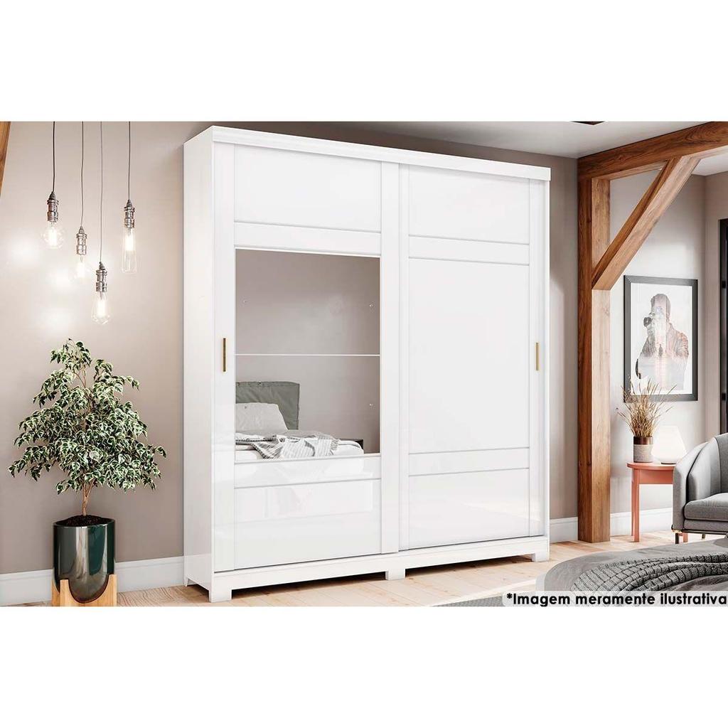 Guarda Roupa Casal 4 Portas Espelho e 3 Gavetas Colombo Branco/Rosa/Branco - Miniatura 2