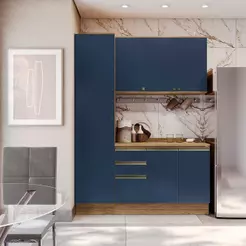Armário de Cozinha Compacta 100% MDF 170cm Nogueira/Azul Profundo Celeste Kappesberg