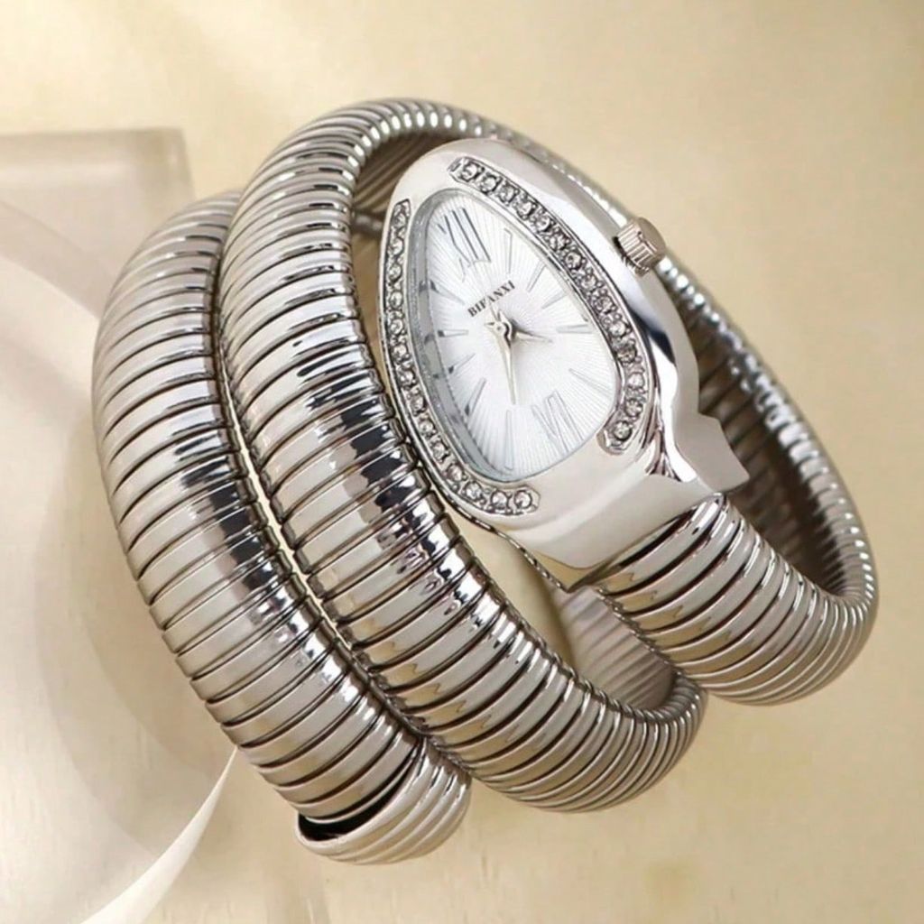 Relógio Bracelete, Relógio Cobra com Brilho e Strass, Relógio da Moda, Relógio Virginia, Alta Moda em Relógio Dourado