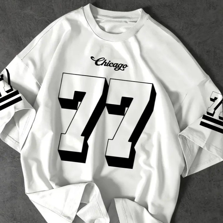 Camiseta Chicago 77 Jersey Estampada Premium Streetwear 100% Algodão Estilo College Americano
