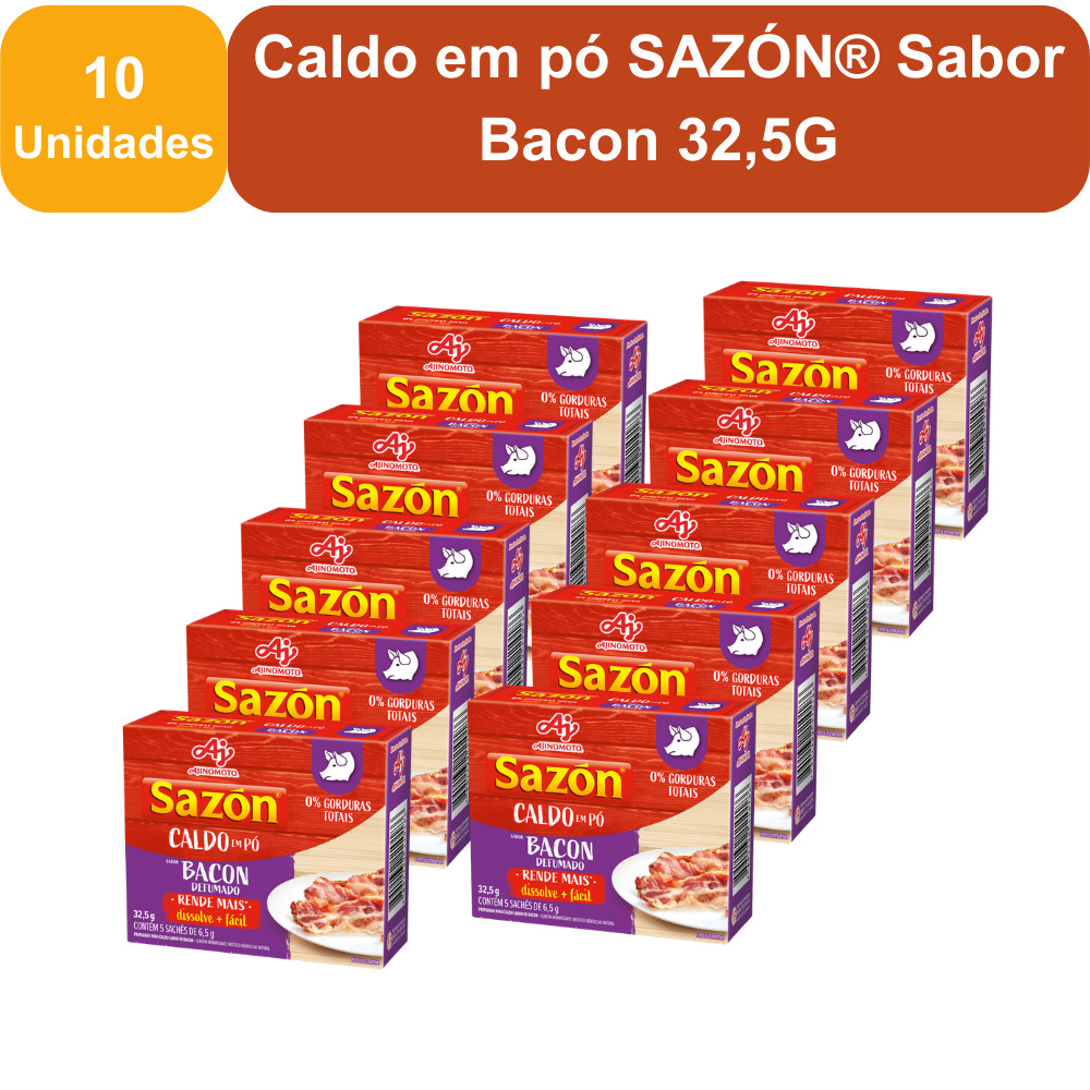 Kit 10 Unidades Caldo em pó SAZÓN® Sabor Bacon 32,5G