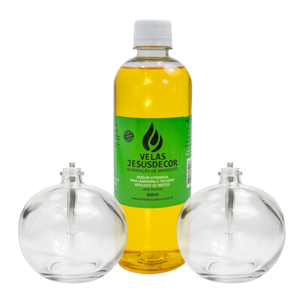Kit De 2 Velas Lamparinas De Vidro 100ml Pavio Com Fluido Frasco Citronela