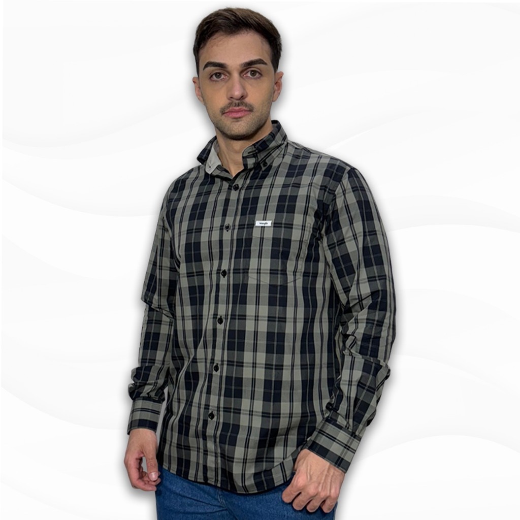 Camisa Wrangler Manga Longa Preta Original Xadrez Rodeo New