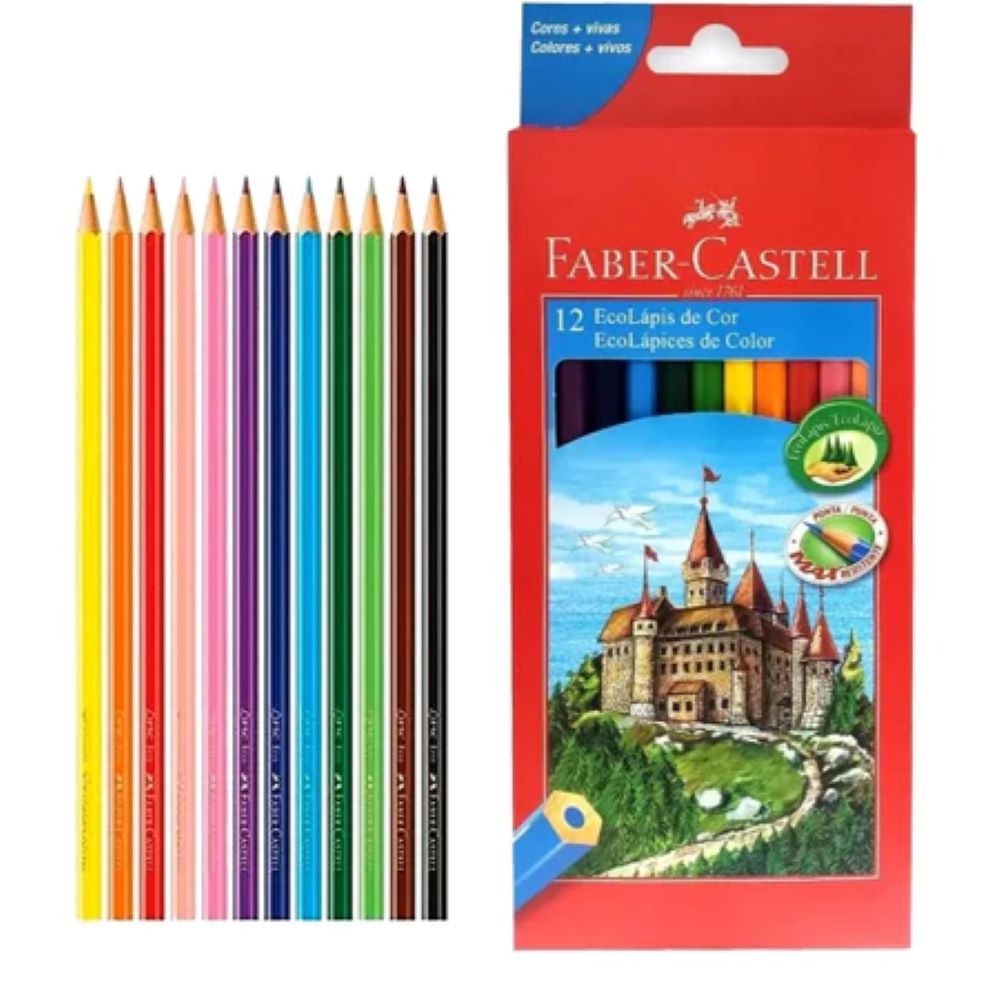 LÁPIS DE COR SEXTAVADO FABER-CASTELL 12 CORES 120112G em Oferta na Shopee