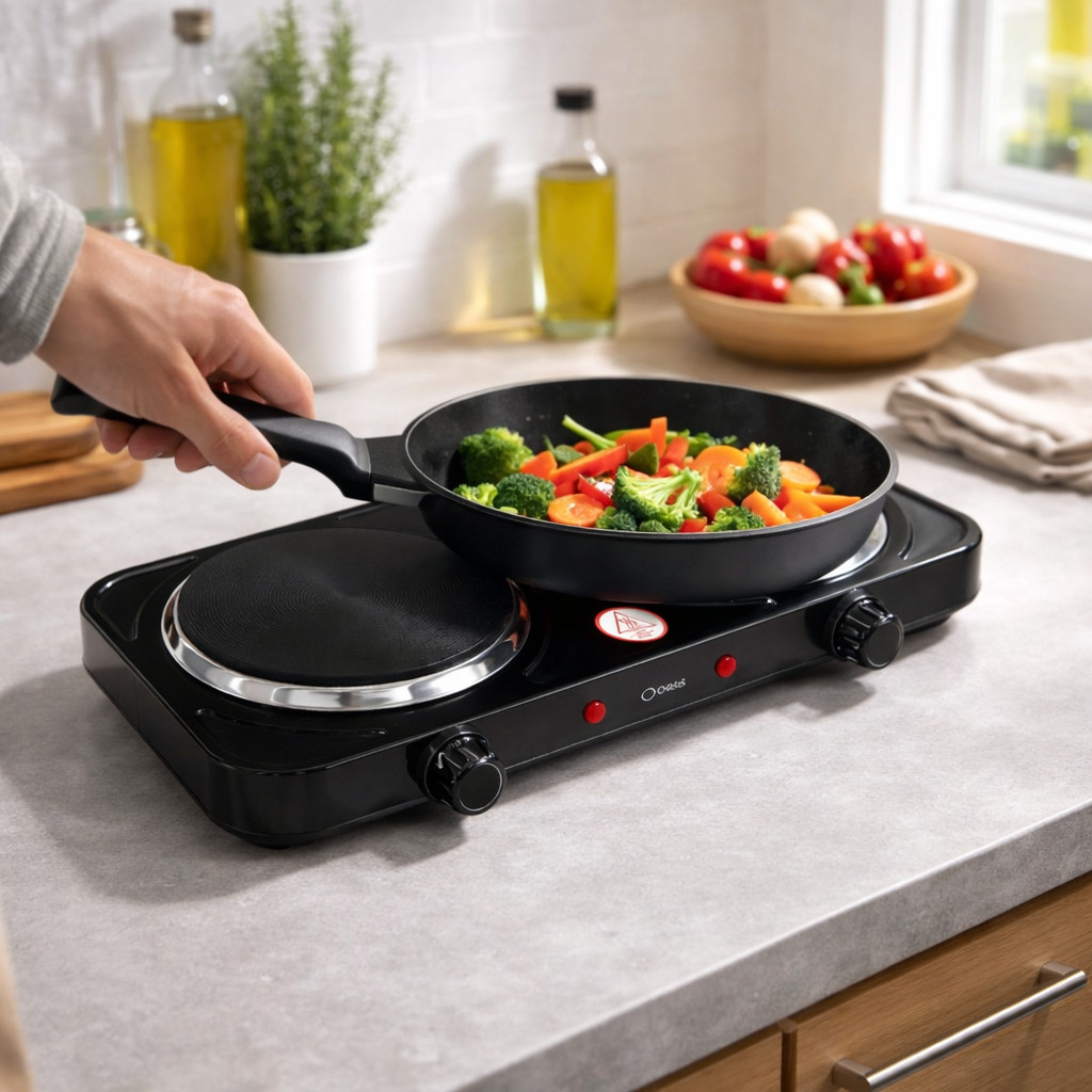 Fogão Elétrico Portátil 2000W Cooktop Antiaderente Cozinha ON-FE402